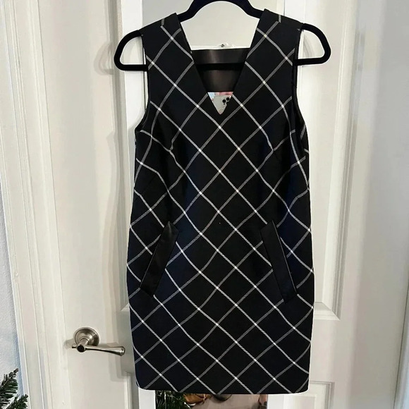 Rag & Bone Phoebe Shift Genuine Leather Dress Size 0 Color Black White - Picture 2 of 7